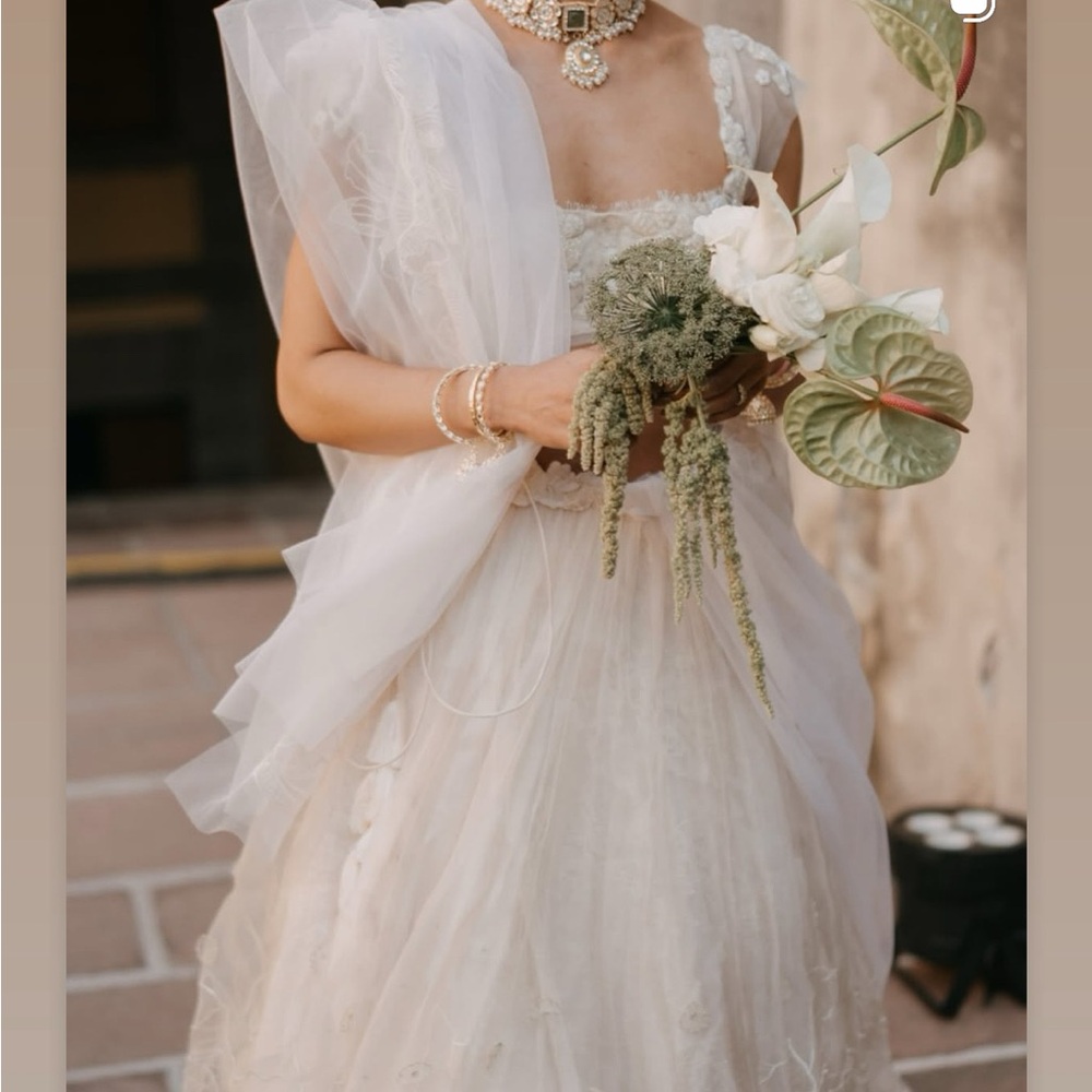 Elegant Ivory Wedding Dress with Sheer Tulle Overlay